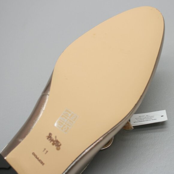 Coach Ladies 11 B Irene Mules Metallic Gold Leather Slides Flats Shearling Shoes - Picture 9 of 12